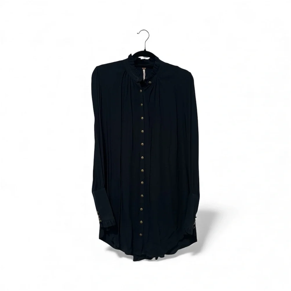 Free People Lieutenant Shirt Dress Navy with Brass colored buttons size xs